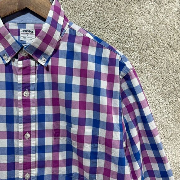 Bonobos Standard Fit Shirt Men's Large Blue Purple Check Button Down Long Sleeve - Picture 6 of 11